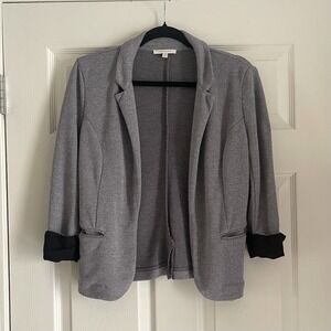 Skies Are Blue Asa Knit Blazer Gray XS Open Front 3/4 Flip Sleeves Contrast